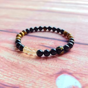 Black Tourmaline with Citrine·Tiger’s Eye & Black Onyx Six-Syllable Mantra Bracelet —Prosperity·Protection·Grounding