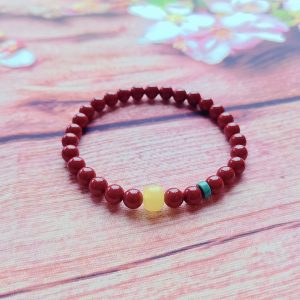 Cinnabar with Amber & Turquoise Bracelet—Protection·Vitality·Harmony