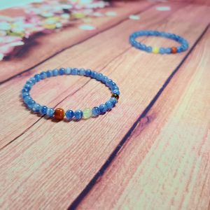 Kyanite with Red Agate, Tiger’s Eye & Prehnite Bracelet – Clarity·Vitality·Abundance