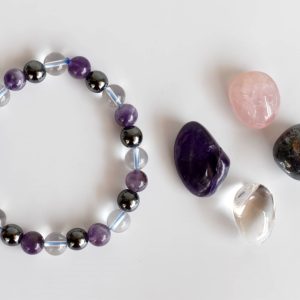 Exclusive Range Aquarius Zodiac Crystals Kit With 4 Tumbled Stones With Card and Zodiac 8mm Round Bracelet Natural Healing Kit