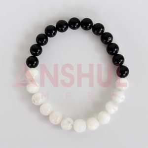 Classic Anniversary Selenite Black Tourmaline Crystal Healing Spiritual Support Balance Gemstone Beaded Heart Yin Yang Women's