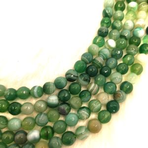 Premium Natural Banded Agate Green 8mm Round Faceted Beads 14 inch Long Strand Healing Gemstone Beads for Jewelry Making