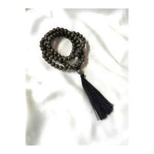 Gray Color Premium AAA Grade Luxury Unique 8mm Pyrite Gemstone Mala with 108 Beads for Meditation Mantra Counting