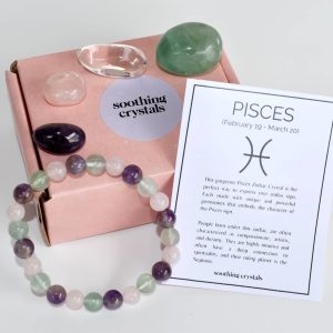 Premium Pisces Zodiac Crystal Kit With 8mm Bracelet 4 Tumbled Stones And Card Healing Crystals for Yoga Meditation