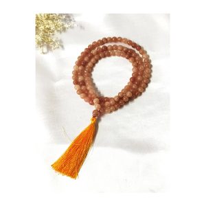 Beautiful Peach Orange Color 108 Bead Jap Mala Necklace 8mm Sunstone Gemstone Premium Quality Durable for Inner Peacen