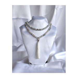 Top Leading Manufacturer 8 mm 108 Prayer Beads White Rainbow Moonstone Semi-Precious Stone Jaap Mala Meditation Mantra Counting