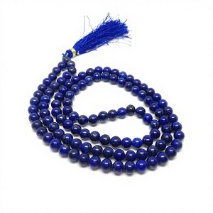 Religious Through-Carved Lapis Lazuli Natural 8mm Smooth Jap Mala Beads 108+1 Necklace Rosary Gemstone Healing