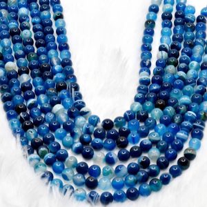 Super Premium Quality Blue Color Banded Agate Healing Round Beads 8mm Meditation Jewelry Fashion  Model RB-BAB-8