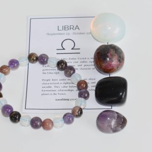 Selling Natural Libra Zodiac Crystals Kit Grade Healing Gift Birthstone Tumbled Stones Card 8mm Round Beads Bracelet